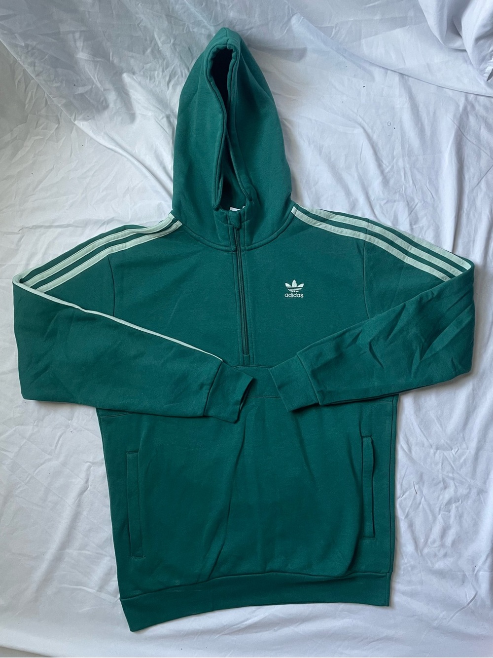 Adidas New Green Vintage Quarter Zip Hoodie Sweatshirt